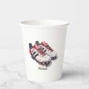 Soccer player coach shoes realistic name/ initials paper cups