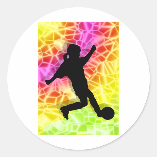 Soccer Player & Fluorescent Mosaic Classic Round Sticker (Front)