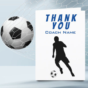 Soccer Player Football Blue Thank you Coach Card
