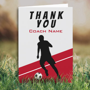 Soccer Player Football Red Thank you Coach  Card