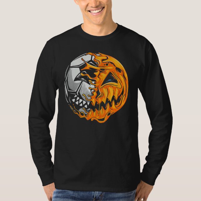 Soccer Player Halloween Pumpkin Skeleton Hallows'  T-Shirt (Front)