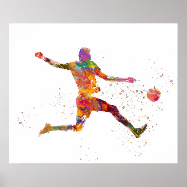 Soccer player in watercolor poster (Front)