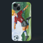 Soccer Player Kicking a Ball by Jay Throckmorton iPhone 13 Case<br><div class="desc">A soccer ball hangs in the air,  waiting for the vicious kick the player is winding up to deliver. Can he bend it like Beckham? A lovely piece to hang on your wall or give as a gift to the soccer aficionado in your life!</div>