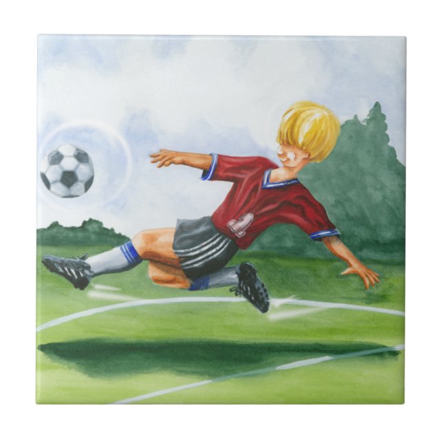 Soccer Player Kicking a Ball by Jay Throckmorton Tile (Front)