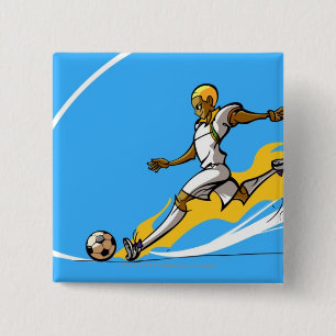 Soccer player kicking a soccer ball 15 cm square badge