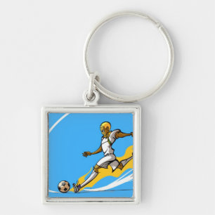 Soccer player kicking a soccer ball key ring
