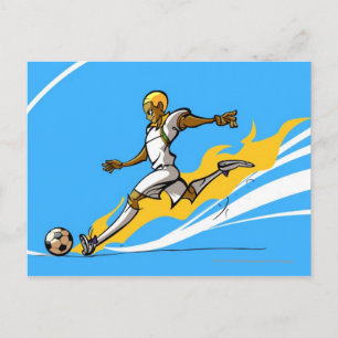 Soccer player kicking a soccer ball postcard