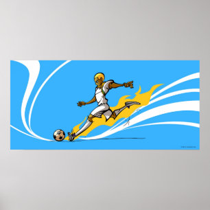 Soccer player kicking a soccer ball poster