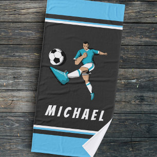Soccer Player Kicking Ball Graphic Illustration Bath Towel