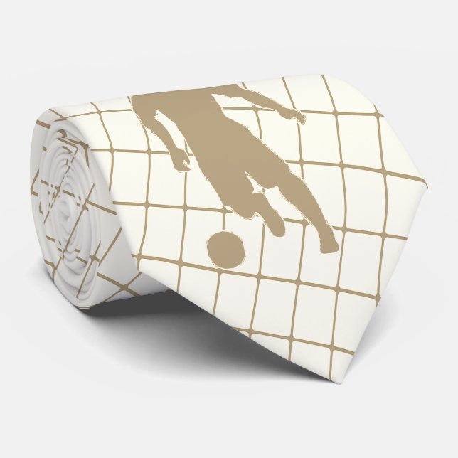 Soccer Player Kicking Ball Tan Check Necktie 2 (Rolled)