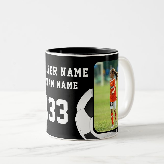 Soccer Player Name Number Team 2 Photos Two-Tone Coffee Mug (Front Right)