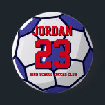 Soccer Player Number School Sports Team 7.5 Cm Round Badge<br><div class="desc">A perfect pin for sports fans,  athletes,  players,  coach or captain of the soccer team. You can customise the wording to fit any events with this sports theme,  whether it's birthday,  championship celebration or winning party.</div>