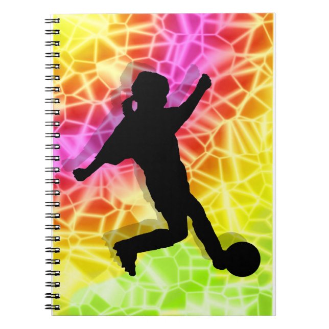Soccer Player on Fluorescent Mosaic Spiral Notebook (Front)