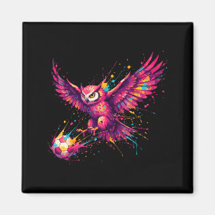 Soccer Player Owl Art Paint Splatter Magnet