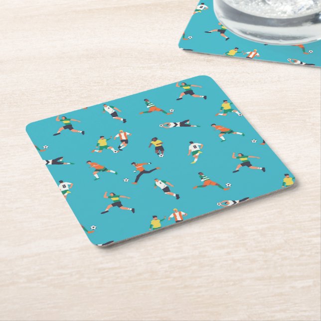 Soccer Player Pattern Square Paper Coaster (Angled)