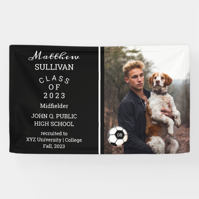 Soccer Player Photo Black Graduation Banner (Horizontal)