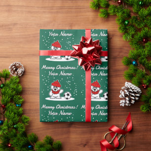Soccer player polar bear cartoon kid's Christmas Wrapping Paper