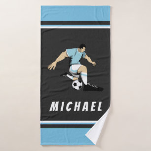 Soccer Player Striped Personalised Modern Trendy.  Bath Towel