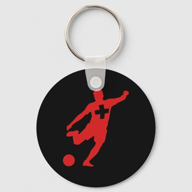 Soccer Player Swiss Flag  Key Ring (Front)