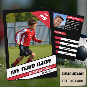 Soccer Player Trading Card in Vigourous Red Black
