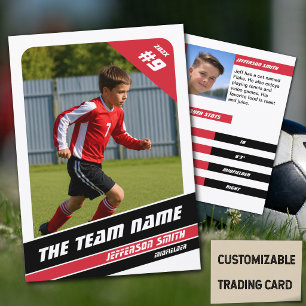 Soccer Player Trading Card in Vigourous Red White