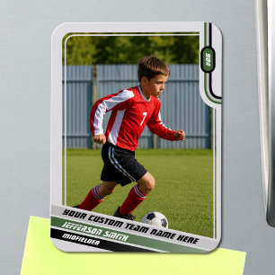 Soccer Player Trading Card Light Grey Green Magnet