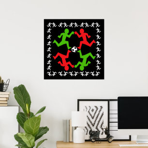 Soccer Players Running to the Ball Pattern Poster