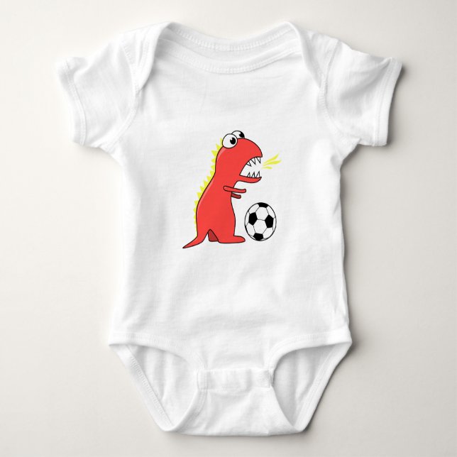 Soccer Playing Dinosaur Baby Bodysuit (Front)