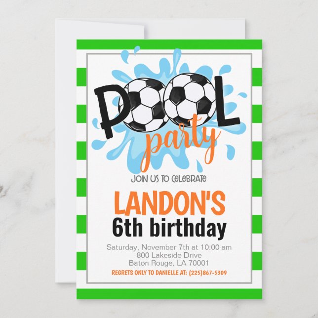 Soccer Pool Party Birthday Invitation (Front)