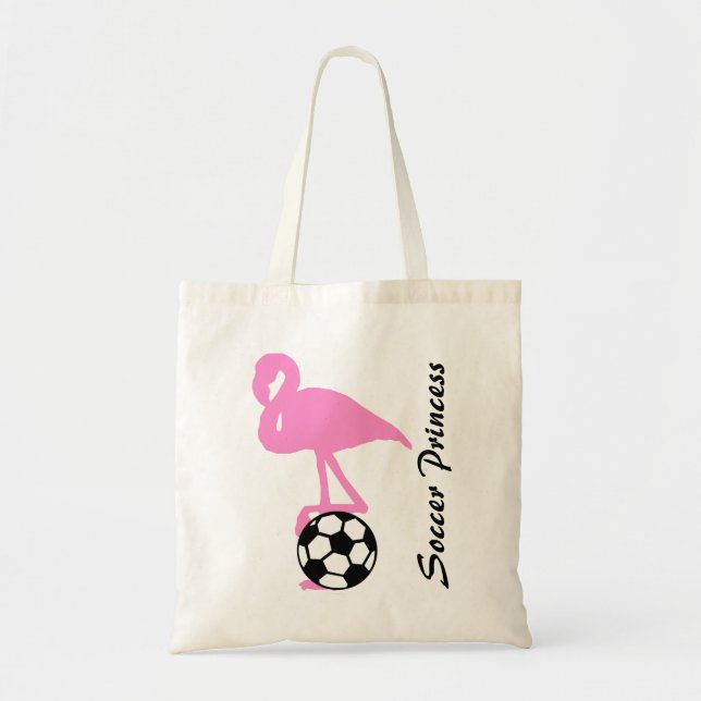 Soccer Princess Pink Flamingo Girls Custom Tote Bag (Front)