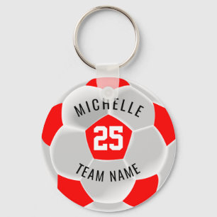 Soccer  - Red and White Key Ring