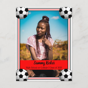 Soccer Red & Black Graduation Announcement Postcard