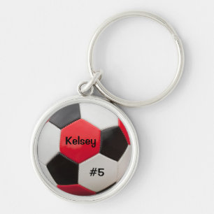 Soccer Red White and Black Key Ring
