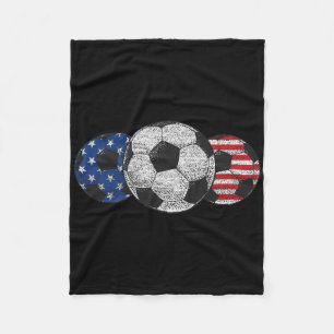 Soccer Red White Blue American Flag 4th Of July Fleece Blanket