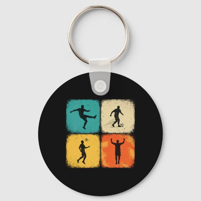 Soccer Retro Player Multi-panel Colourful Tile Loo Key Ring (Front)