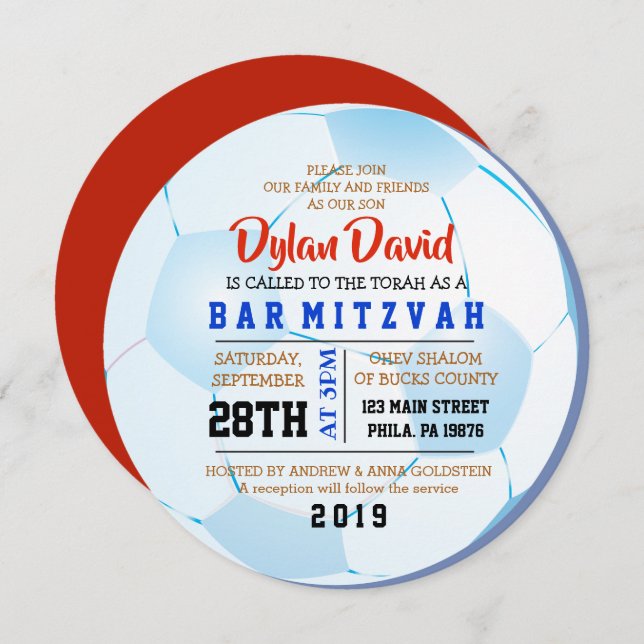 SOCCER ROUND Bar Bat Mitzvah Invitation (Front/Back)