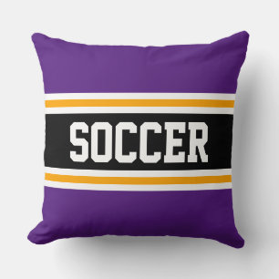 SOCCER Royal Purple Yellow Black Athletic Stripes Cushion