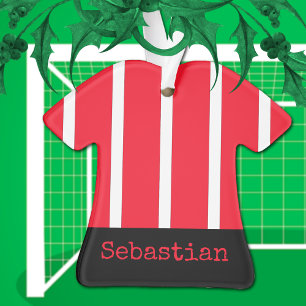 Soccer Rugby Red and White Christmas  Ornament