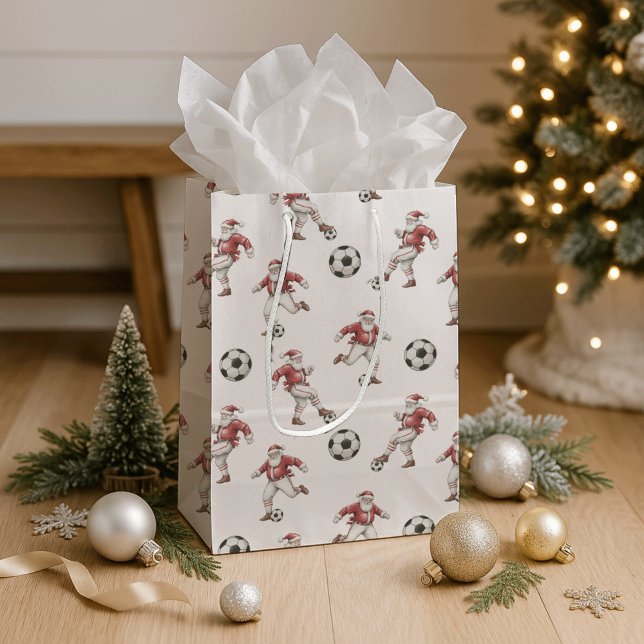 Soccer Santa Christmas Medium Gift Bag (Creator Uploaded)