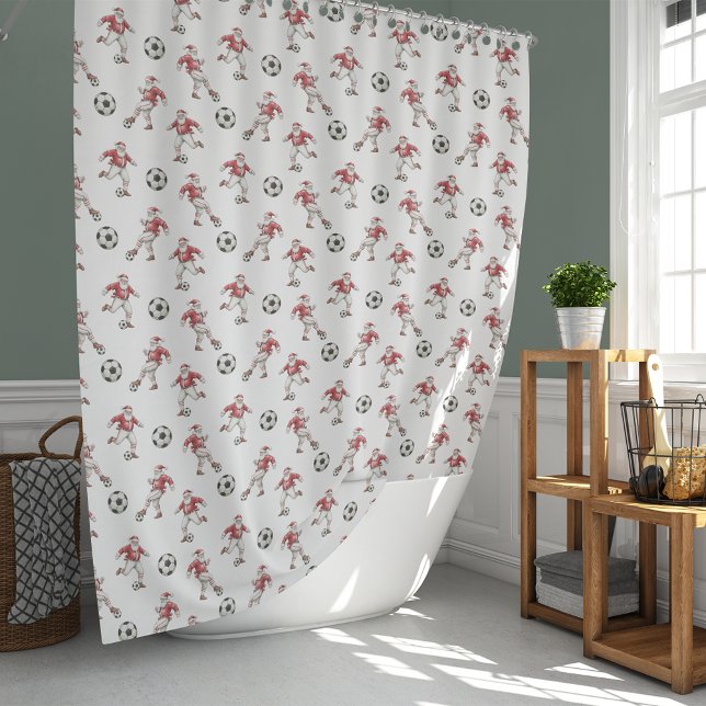 Soccer Santa Christmas Pattern Shower Curtain (Creator Uploaded)