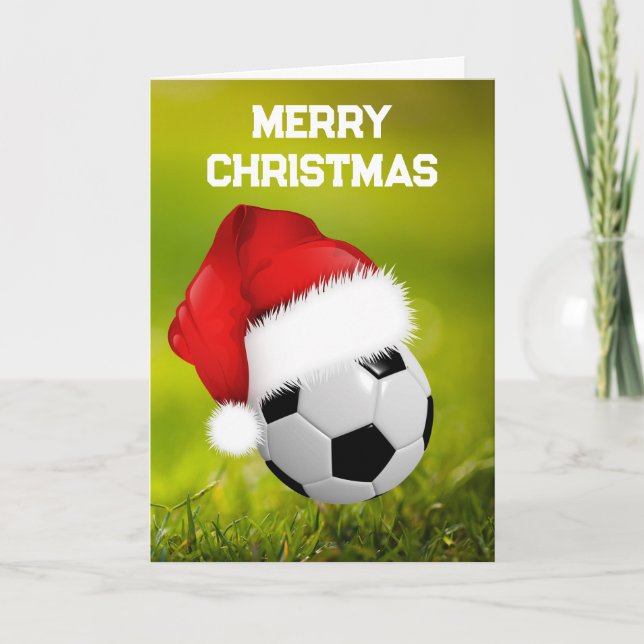 Soccer & Santa Claus Custom Christmas Cards (Front)