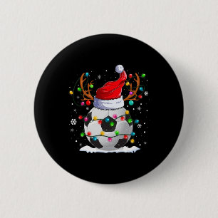 Soccer Santa Hat Reindeer Christmas Lights Fun Xma 6 Cm Round Badge