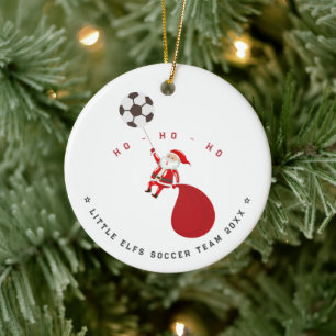 Soccer Santa Kickin Off a Winning Christmas Season Ceramic Tree Decoration