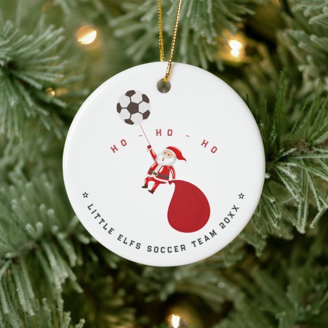 Soccer Santa Kickin Off a Winning Christmas Season Ceramic Tree Decoration (Tree)