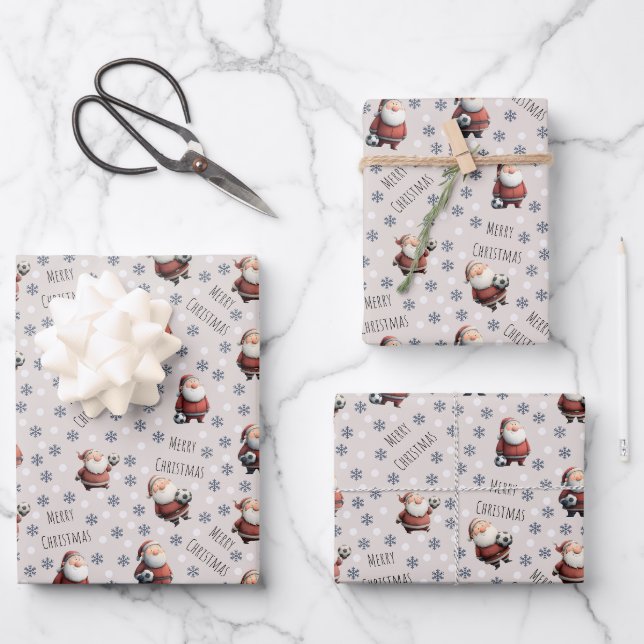 Soccer Santa on Beige Wrapping Paper Sheet (Front)
