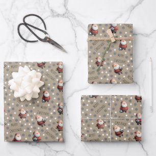 Soccer Santa on Desert Brown Wrapping Paper Sheet