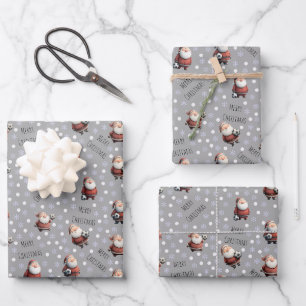 Soccer Santa on Grey Wrapping Paper Sheet