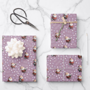 Soccer Santa on Mauve Wrapping Paper Sheet