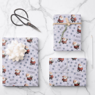 Soccer Santa on Pale Purple Wrapping Paper Sheet