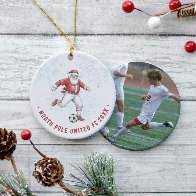 Soccer Santa Personalised Photo Ceramic Tree Decoration (Creator Uploaded)